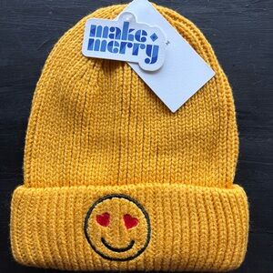 6/$20 Happy Face Kids Golden Emoji Heart-Eyes Knit Beanie NWT